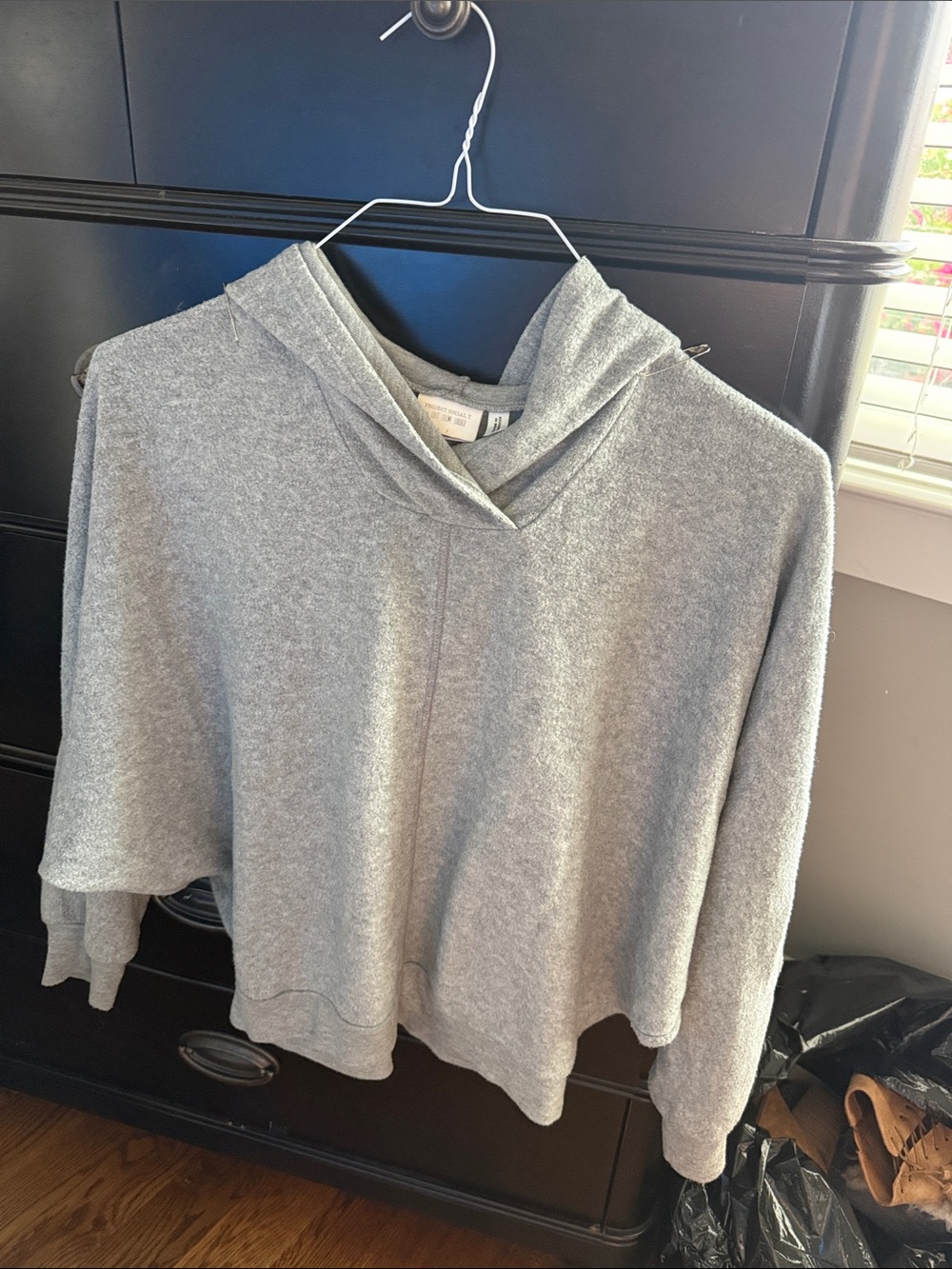 Women's Light Gray Hooded Pullover Sweater